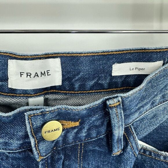 Frame Le Piper Womens Jeans Size 32 in Blue Sky High Rise Slim Straight Cropped - Picture 3 of 15